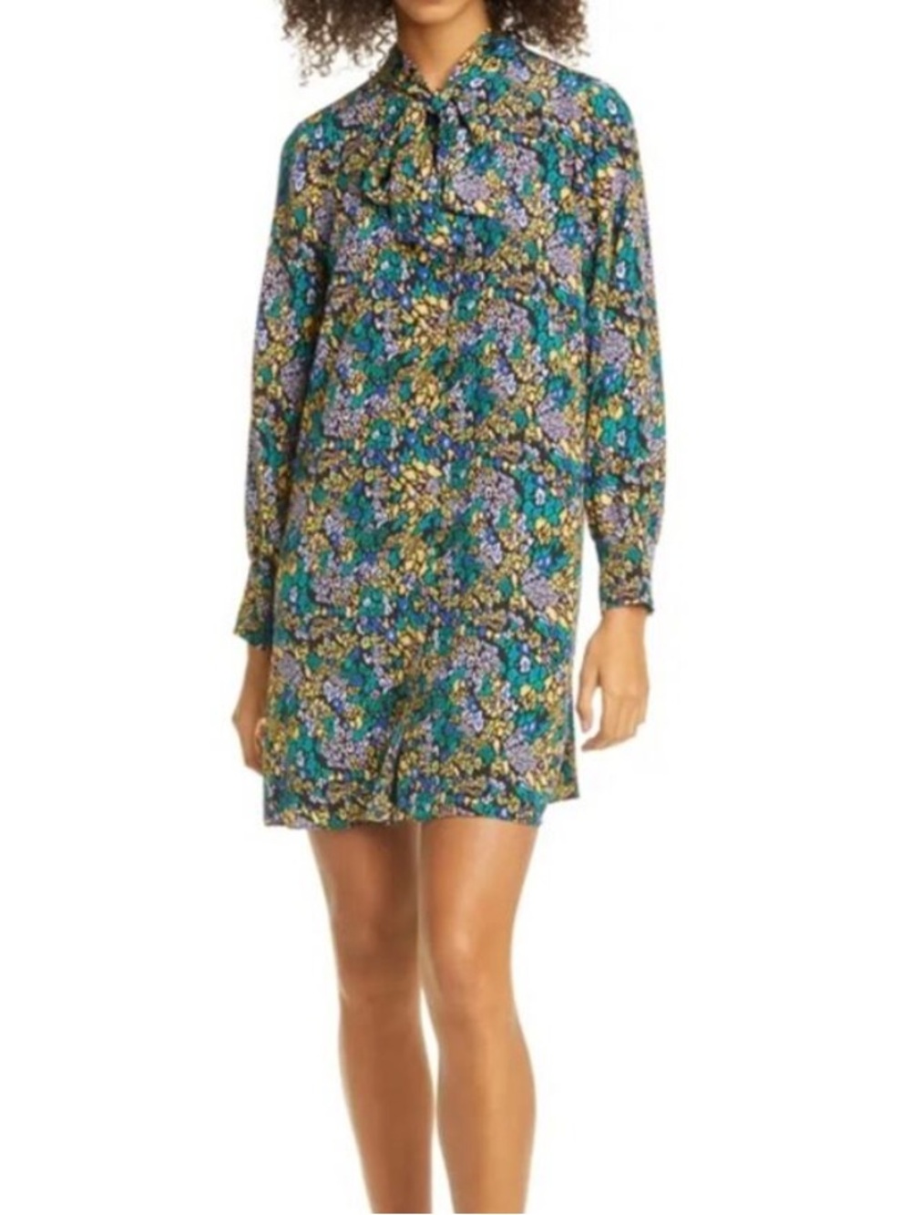 Tanya Taylor 100% Silk Tie Neck Shift Dress Abstract Leopard Print Size 10